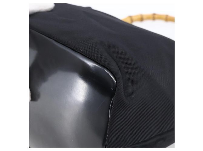 Borsa a mano in nylon nero e argento Gucci Bamboo Auth hk3536 - vista 12