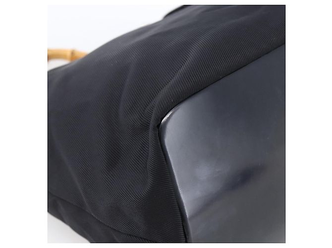 Borsa a mano in nylon nero e argento Gucci Bamboo Auth hk3536 - vista 13