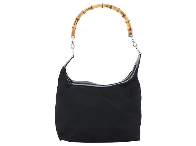 Borsa a mano in nylon nero e argento Gucci Bamboo Auth hk3536 - vista 2