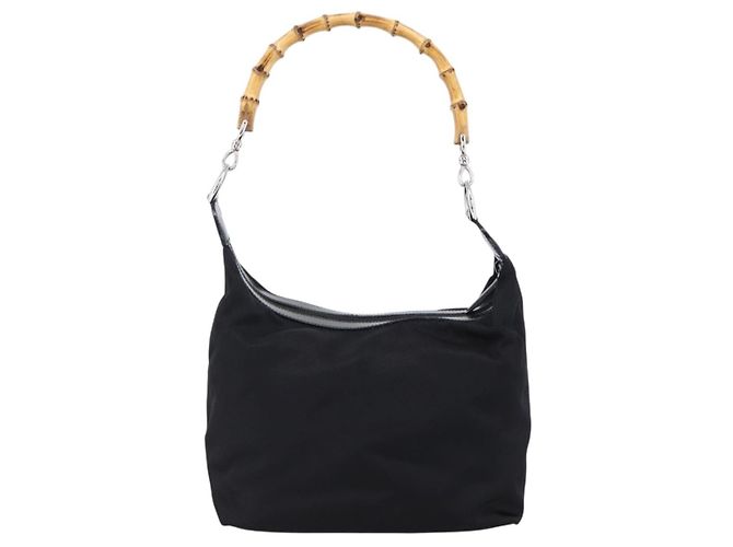 Borsa a mano in nylon nero e argento Gucci Bamboo Auth hk3536 - vista 3