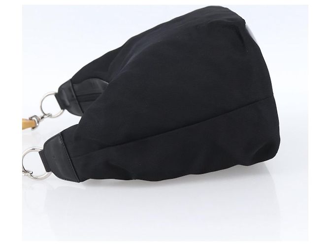 Borsa a mano in nylon nero e argento Gucci Bamboo Auth hk3536 - vista 4