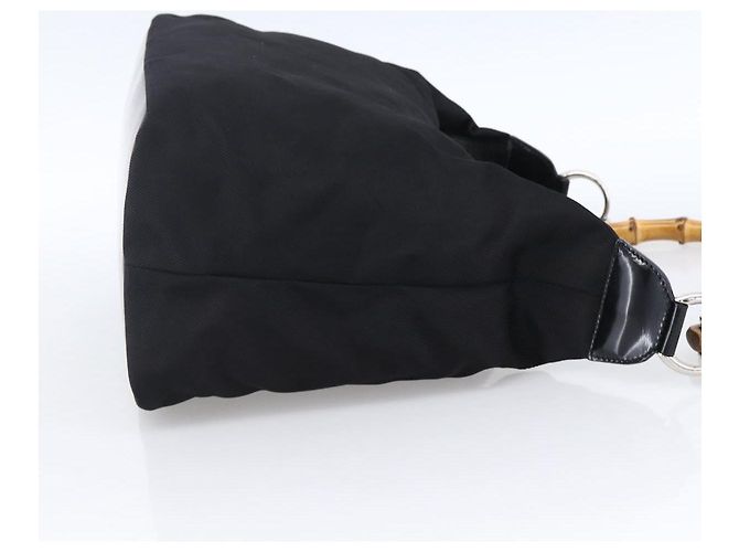 Borsa a mano in nylon nero e argento Gucci Bamboo Auth hk3536 - vista 5