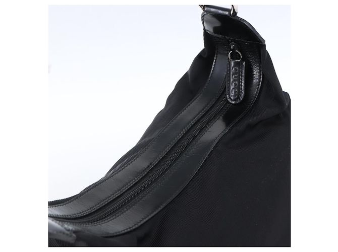 Borsa a mano in nylon nero e argento Gucci Bamboo Auth hk3536 - vista 6