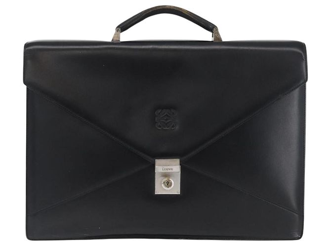 LOEWE Borsa da lavoro Anagram Pelle Nera Argento Auth bs33809 Nero - vista 13