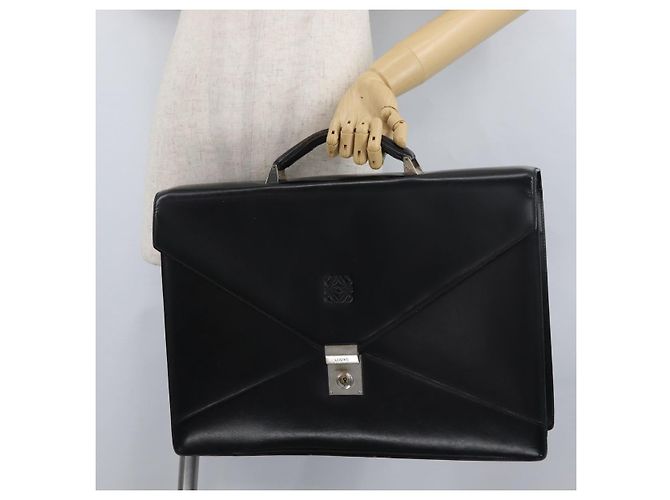 LOEWE Borsa da lavoro Anagram Pelle Nera Argento Auth bs33809 Nero - vista 27