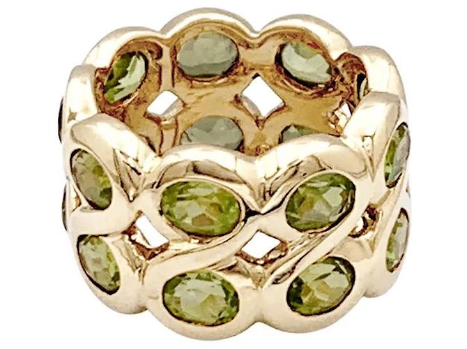 Autre Marque Gelbgold-Bandring mit Peridoten. - Ansicht 4