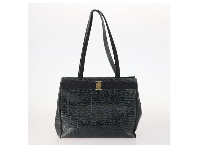 Borsa Salvatore Ferragamo in pelle nylon 4 pezzi Nero Beige Bianco Auth mr2116 - vista 2