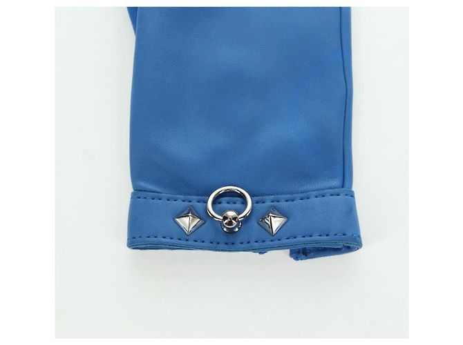 Hermès HERMES Medor Handschuhe Leder 6 1/2 Blau Auth ARZ096V - Ansicht 12