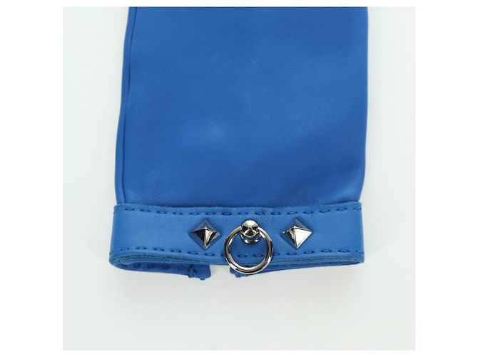 Hermès HERMES Medor Handschuhe Leder 6 1/2 Blau Auth ARZ096V - Ansicht 4