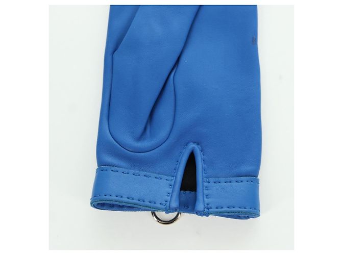 Hermès HERMES Medor Handschuhe Leder 6 1/2 Blau Auth ARZ096V - Ansicht 8