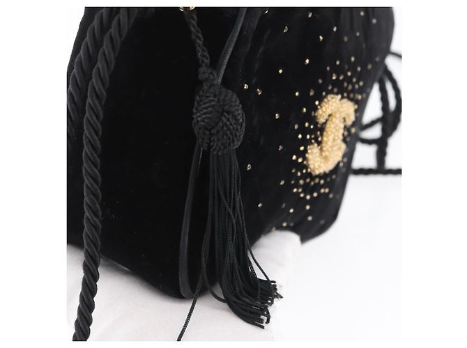 Borsa a Spalla CHANEL Velluto Nero Oro CC Auth ARZ008SAV D'oro - vista 15