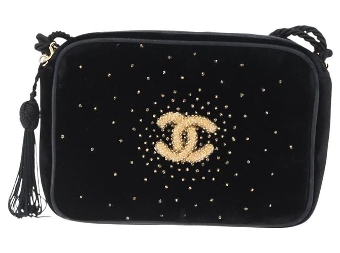 Borsa a Spalla CHANEL Velluto Nero Oro CC Auth ARZ008SAV D'oro - vista 2