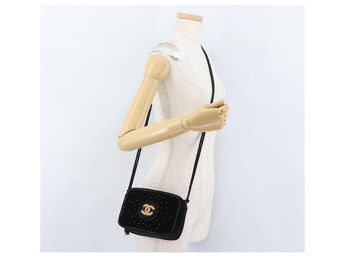 Borsa a Spalla CHANEL Velluto Nero Oro CC Auth ARZ008SAV D'oro - vista 23