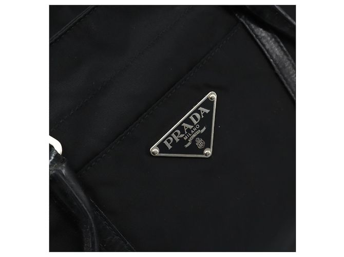 Borsa Tote Prada in nylon nero argento Auth BA10973 - vista 14