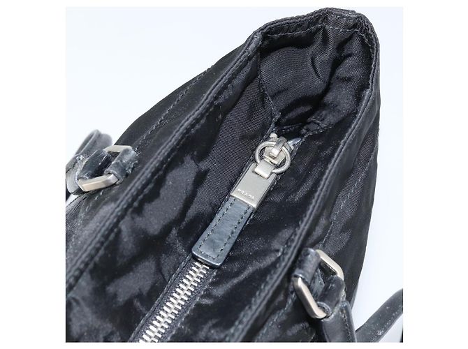 Borsa Tote Prada in nylon nero argento Auth BA10973 - vista 15