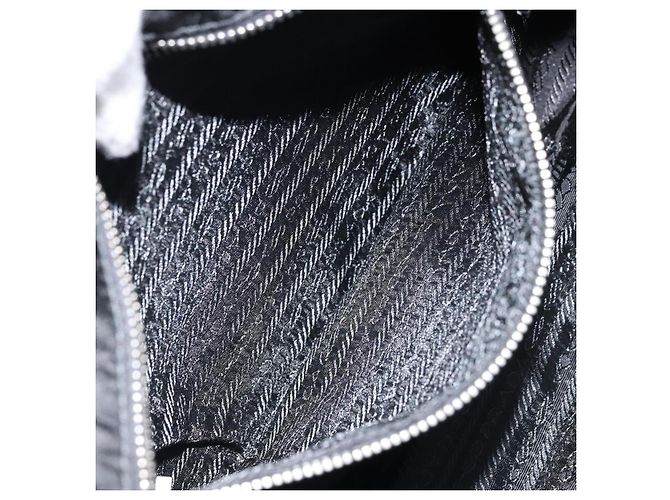 Borsa Tote Prada in nylon nero argento Auth BA10973 - vista 21
