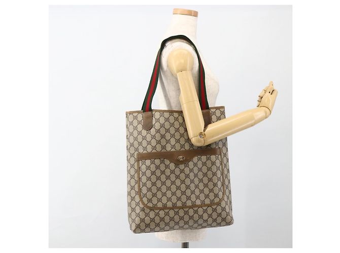 Sac tote en PVC beige GG Supreme Web Sherry Line de GUCCI Auth ep13605 - vue 21