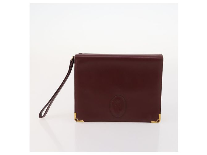 Borsa a mano in pelle Must Line di CARTIER 5 pezzi Bordeaux Oro Auth mr2109 D'oro Bordò - vista 13