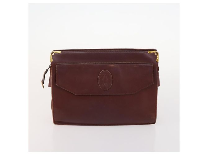 Borsa a mano in pelle Must Line di CARTIER 5 pezzi Bordeaux Oro Auth mr2109 D'oro Bordò - vista 19