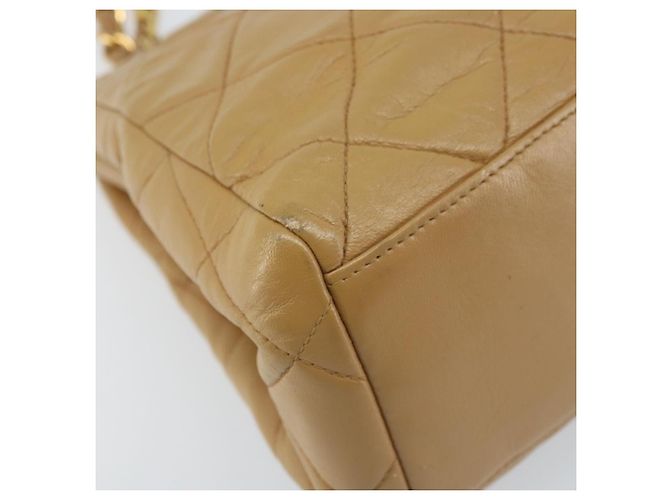 CHANEL Borsa a Spalla Matelassé in Pelle di Agnello Beige Oro CC Auth 171543 D'oro - vista 11