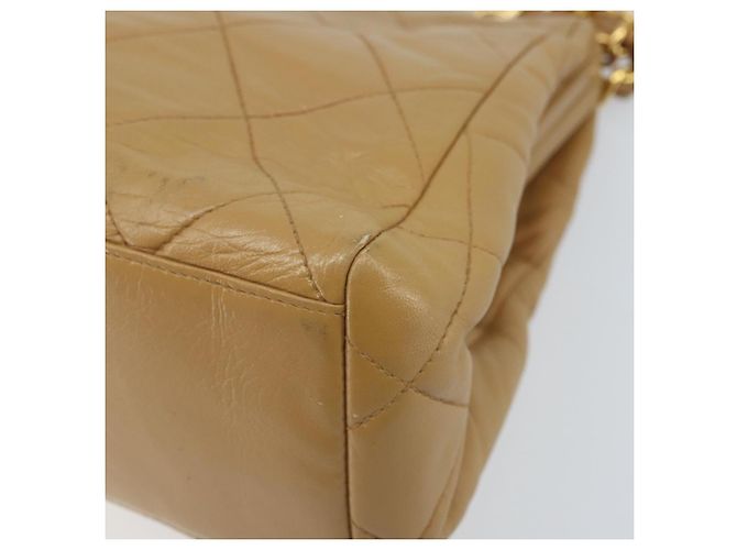 CHANEL Borsa a Spalla Matelassé in Pelle di Agnello Beige Oro CC Auth 171543 D'oro - vista 12