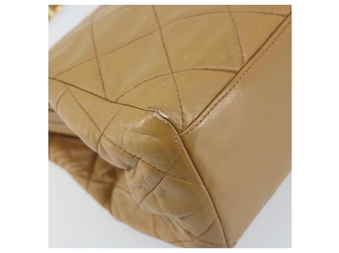 CHANEL Borsa a Spalla Matelassé in Pelle di Agnello Beige Oro CC Auth 171543 D'oro - vista 13