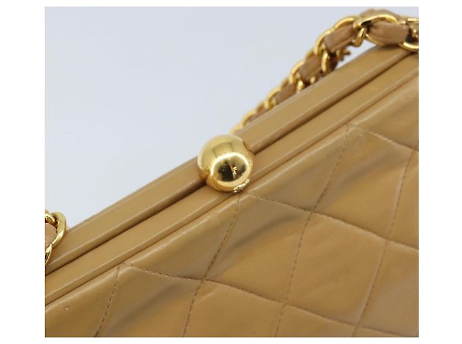 CHANEL Borsa a Spalla Matelassé in Pelle di Agnello Beige Oro CC Auth 171543 D'oro - vista 14
