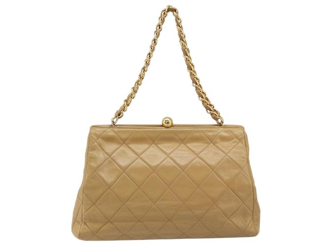 CHANEL Borsa a Spalla Matelassé in Pelle di Agnello Beige Oro CC Auth 171543 D'oro - vista 2