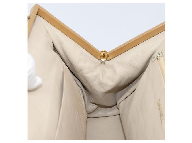 CHANEL Borsa a Spalla Matelassé in Pelle di Agnello Beige Oro CC Auth 171543 D'oro - vista 20