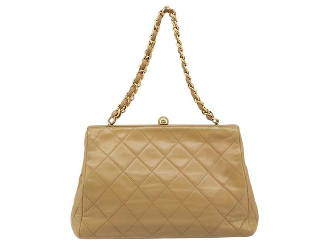 CHANEL Borsa a Spalla Matelassé in Pelle di Agnello Beige Oro CC Auth 171543 D'oro - vista 3