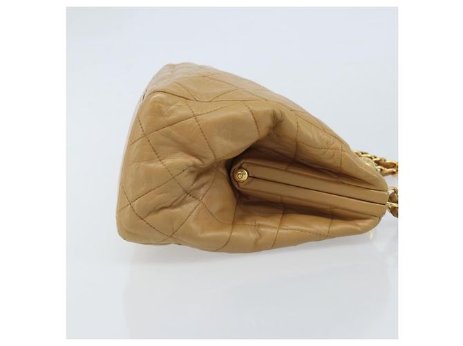 CHANEL Borsa a Spalla Matelassé in Pelle di Agnello Beige Oro CC Auth 171543 D'oro - vista 4
