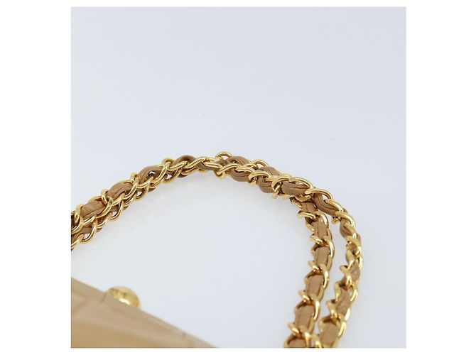CHANEL Borsa a Spalla Matelassé in Pelle di Agnello Beige Oro CC Auth 171543 D'oro - vista 8