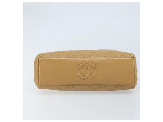 CHANEL Borsa a Spalla Matelassé in Pelle di Agnello Beige Oro CC Auth 171543 D'oro - vista 9