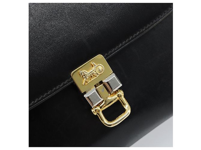 Borsa a spalla CÉLINE Carrozza in pelle nera e oro Auth ka2957 Nero D'oro - vista 14