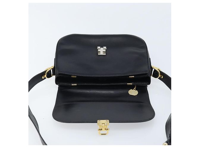 Borsa a spalla CÉLINE Carrozza in pelle nera e oro Auth ka2957 Nero D'oro - vista 15