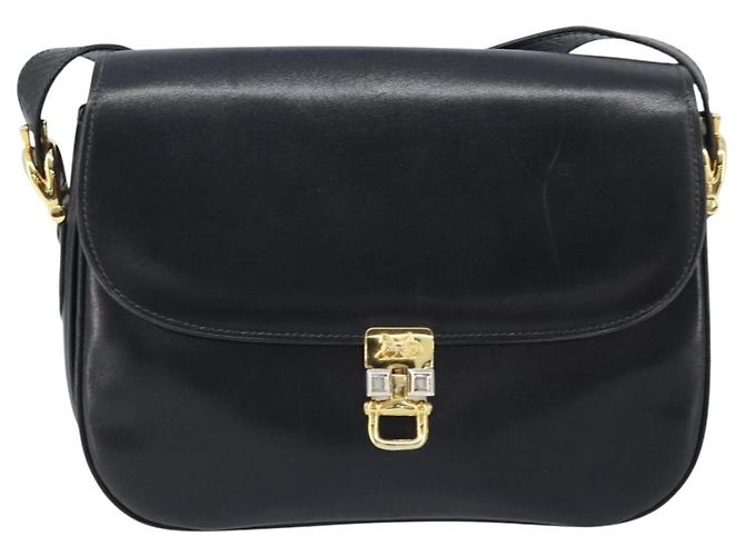 Borsa a spalla CÉLINE Carrozza in pelle nera e oro Auth ka2957 Nero D'oro - vista 2