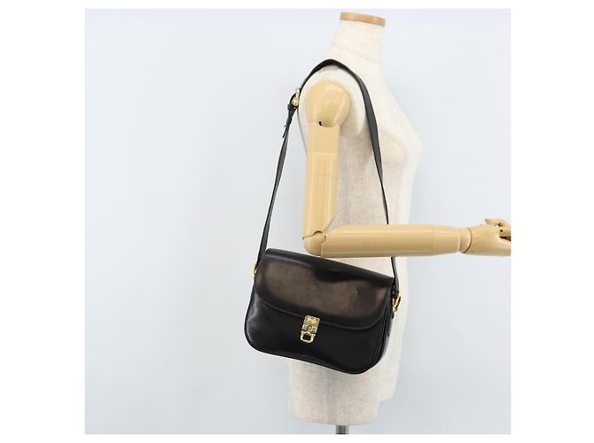 Borsa a spalla CÉLINE Carrozza in pelle nera e oro Auth ka2957 Nero D'oro - vista 24