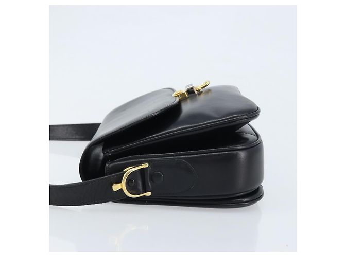 Borsa a spalla CÉLINE Carrozza in pelle nera e oro Auth ka2957 Nero D'oro - vista 5