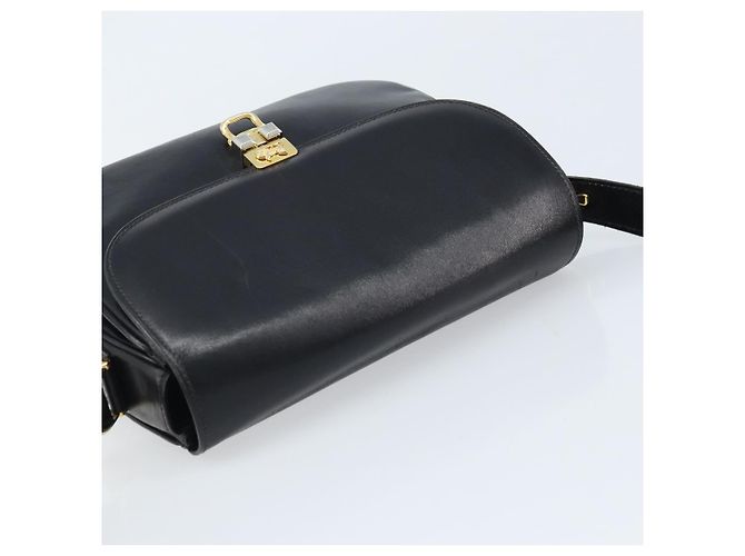 Borsa a spalla CÉLINE Carrozza in pelle nera e oro Auth ka2957 Nero D'oro - vista 6