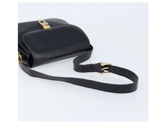 Borsa a spalla CÉLINE Carrozza in pelle nera e oro Auth ka2957 Nero D'oro - vista 7