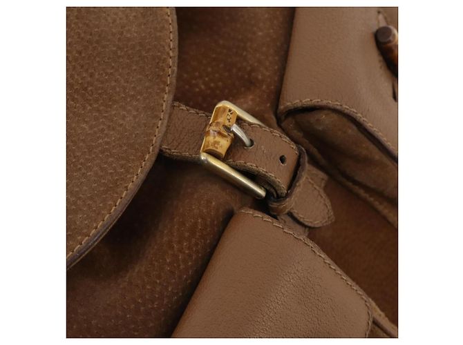 Bamboo Zaino in Bambù GUCCI Camoscio Marrone Oro 003 2058 0016 Auth LNZ352 D'oro - vista 16