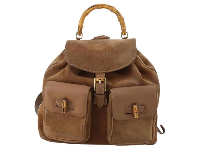 Bamboo Zaino in Bambù GUCCI Camoscio Marrone Oro 003 2058 0016 Auth LNZ352 D'oro - vista 2