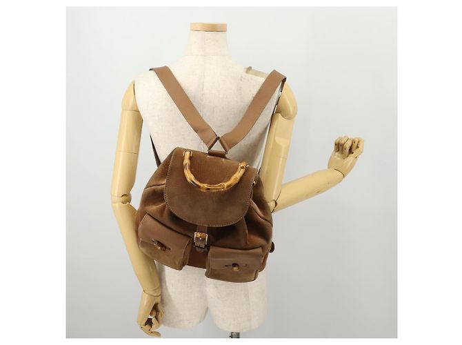 Bamboo Zaino in Bambù GUCCI Camoscio Marrone Oro 003 2058 0016 Auth LNZ352 D'oro - vista 28