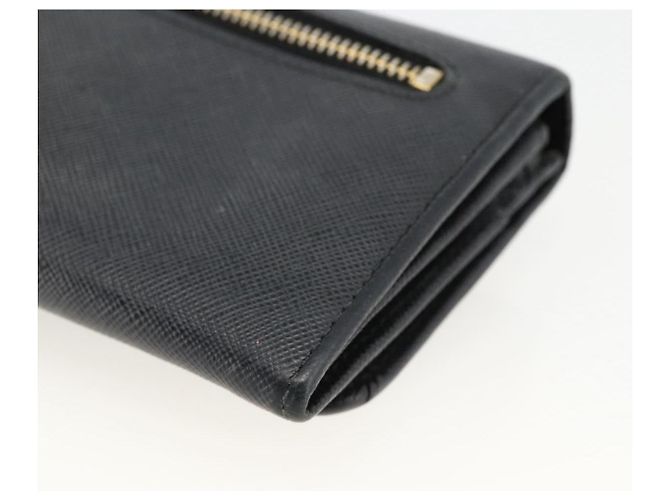 Saffiano PRADA Cartera Larga de cuero Safiano Negro Oro Auth bs33777 Dorado - vista 10