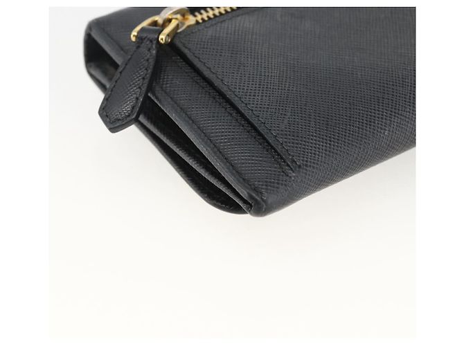 Saffiano PRADA Cartera Larga de cuero Safiano Negro Oro Auth bs33777 Dorado - vista 11