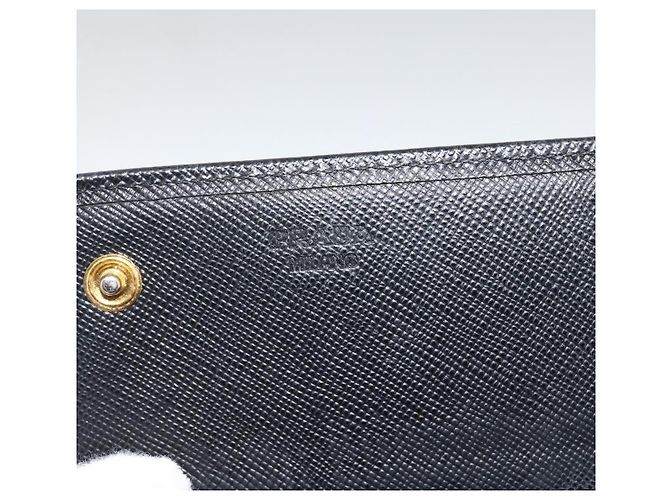 Saffiano PRADA Cartera Larga de cuero Safiano Negro Oro Auth bs33777 Dorado - vista 15