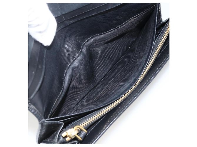 Saffiano PRADA Cartera Larga de cuero Safiano Negro Oro Auth bs33777 Dorado - vista 16