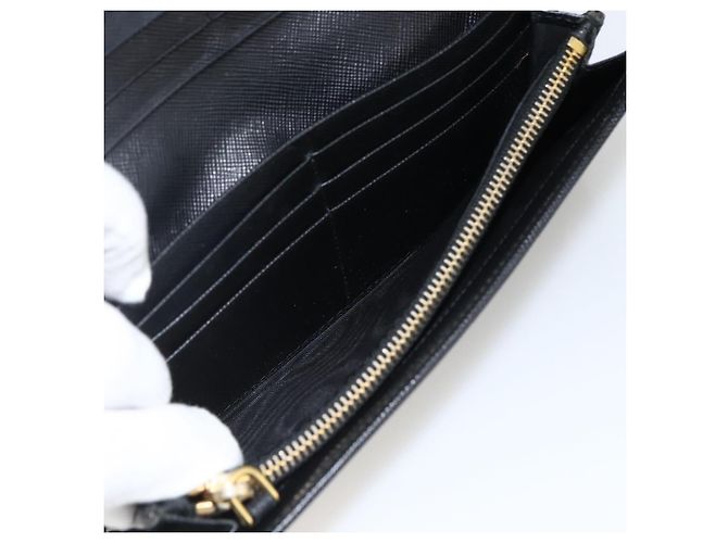 Saffiano PRADA Cartera Larga de cuero Safiano Negro Oro Auth bs33777 Dorado - vista 17