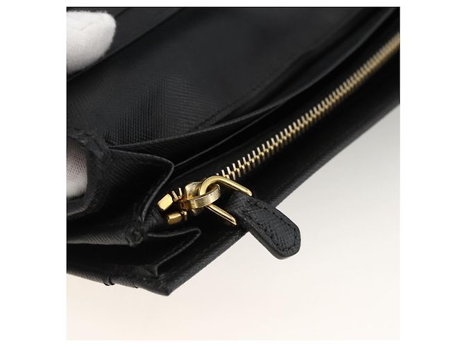 Saffiano PRADA Cartera Larga de cuero Safiano Negro Oro Auth bs33777 Dorado - vista 18