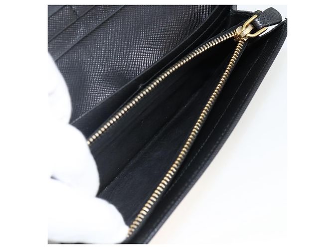 Saffiano PRADA Cartera Larga de cuero Safiano Negro Oro Auth bs33777 Dorado - vista 19